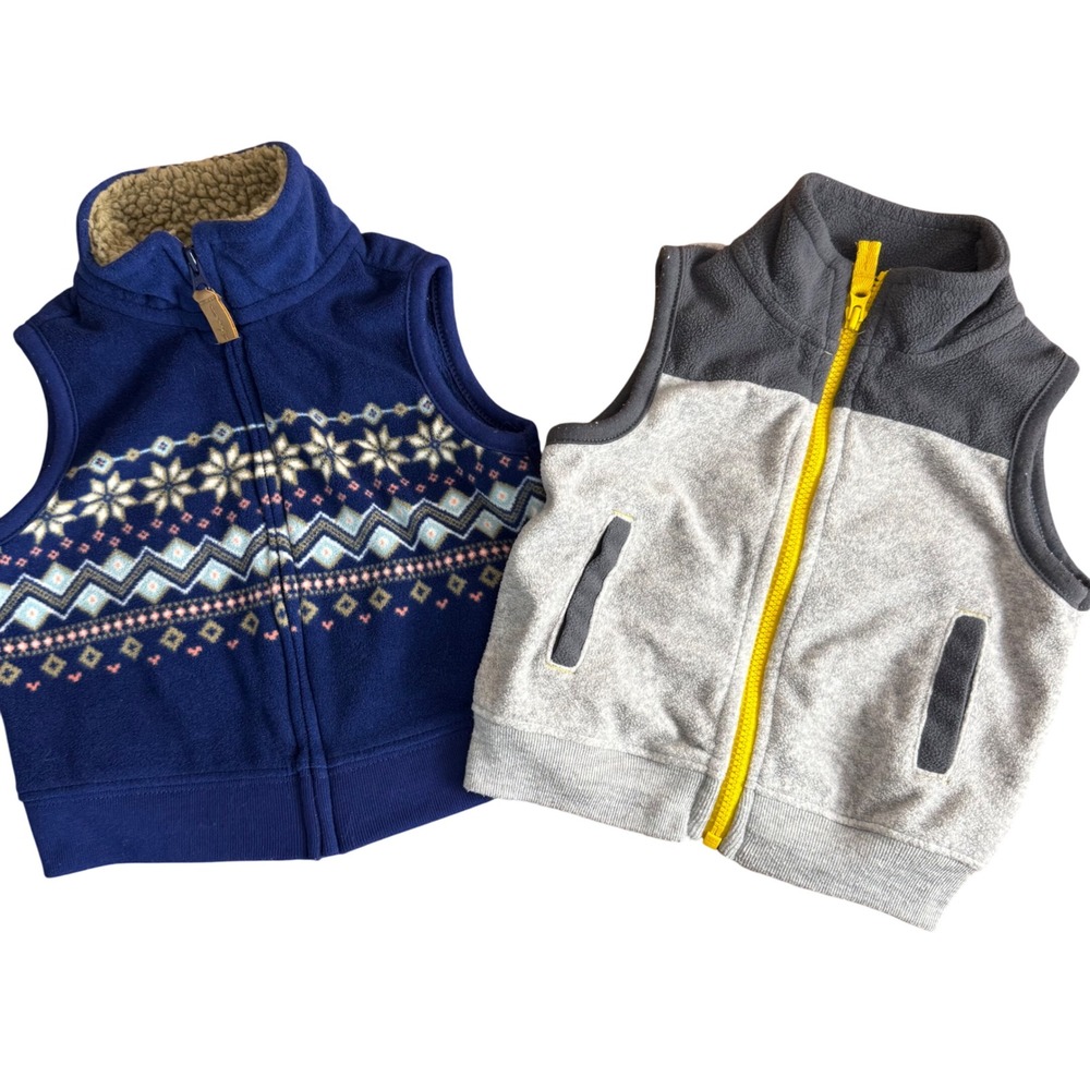 SALE Carters 6m Baby Boys Fleece Vest Winter Fair Isle and Gray Yellow Zip Up